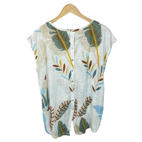 WS567 NWT Cynthia Rowley 100% Linen Floral Blouse Top XL - Picture 3 of 4